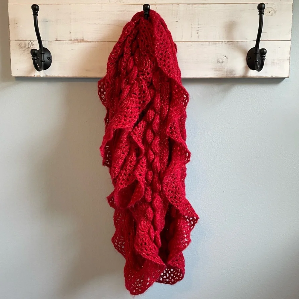 Betsey Johnson Red Metallic Infinity Neck Knit Scarf